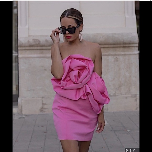 Zara Voluminous Flower Dress Fuchsia - Picture 2 of 11